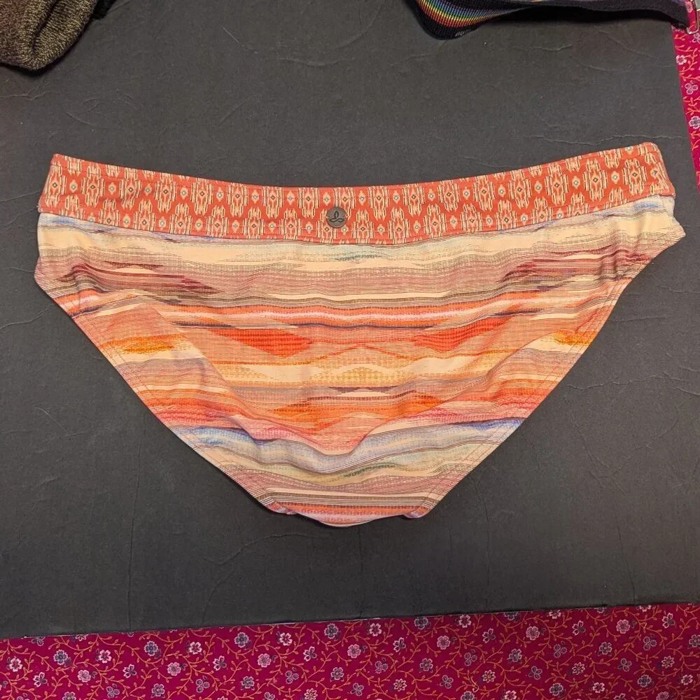 Prana Ramba Bikini Bottom Peach Bonita Swim Boho Print Mid Rise Full Seat Large‎